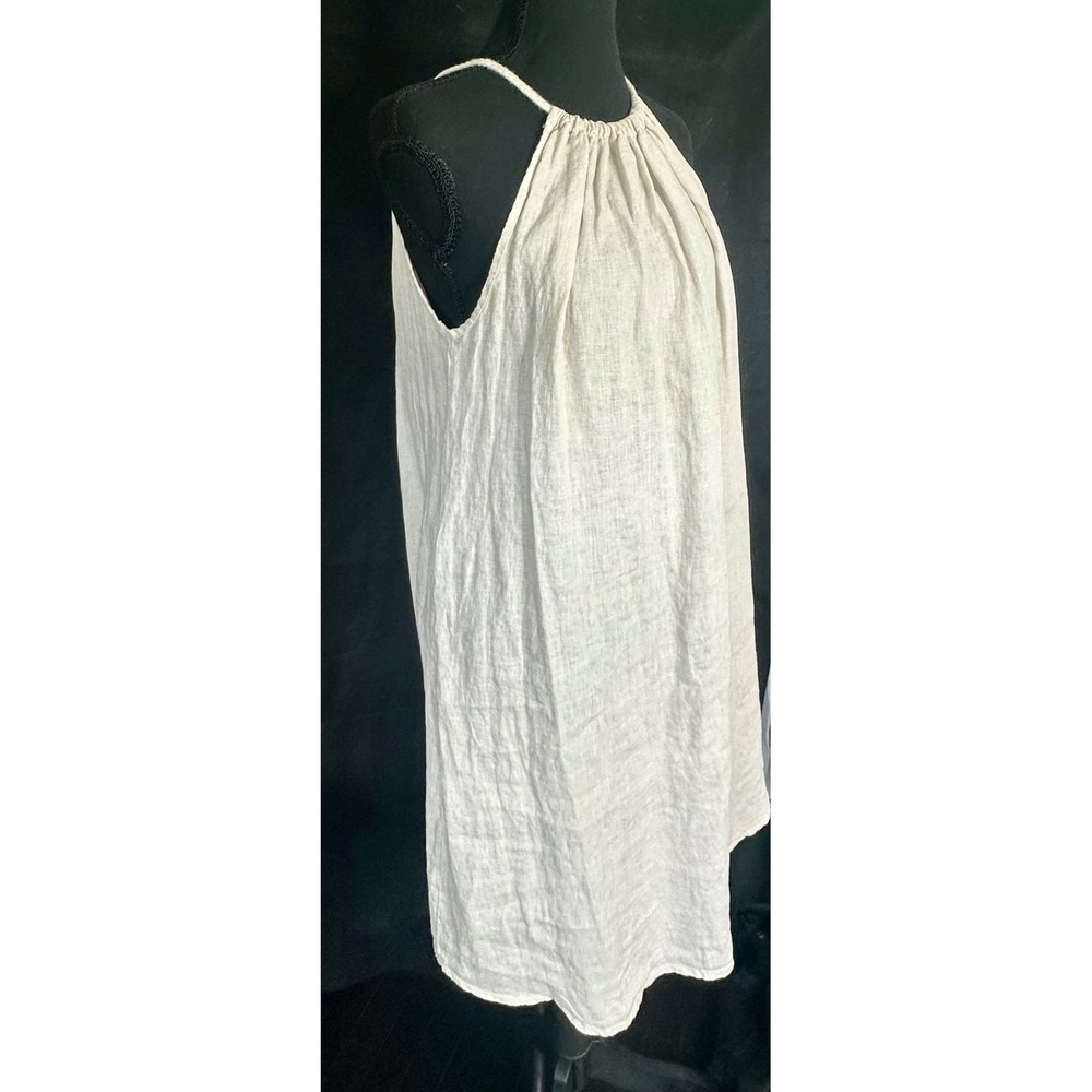 Bellambra Italy Linen Halter Shift Dress Womens Large Sand Beige Braided Tie NEW